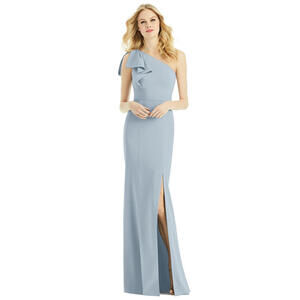 After Six Bowed One-Shoulder Trumpet Gown Crepe Princess Dress Bow Size 16 $265